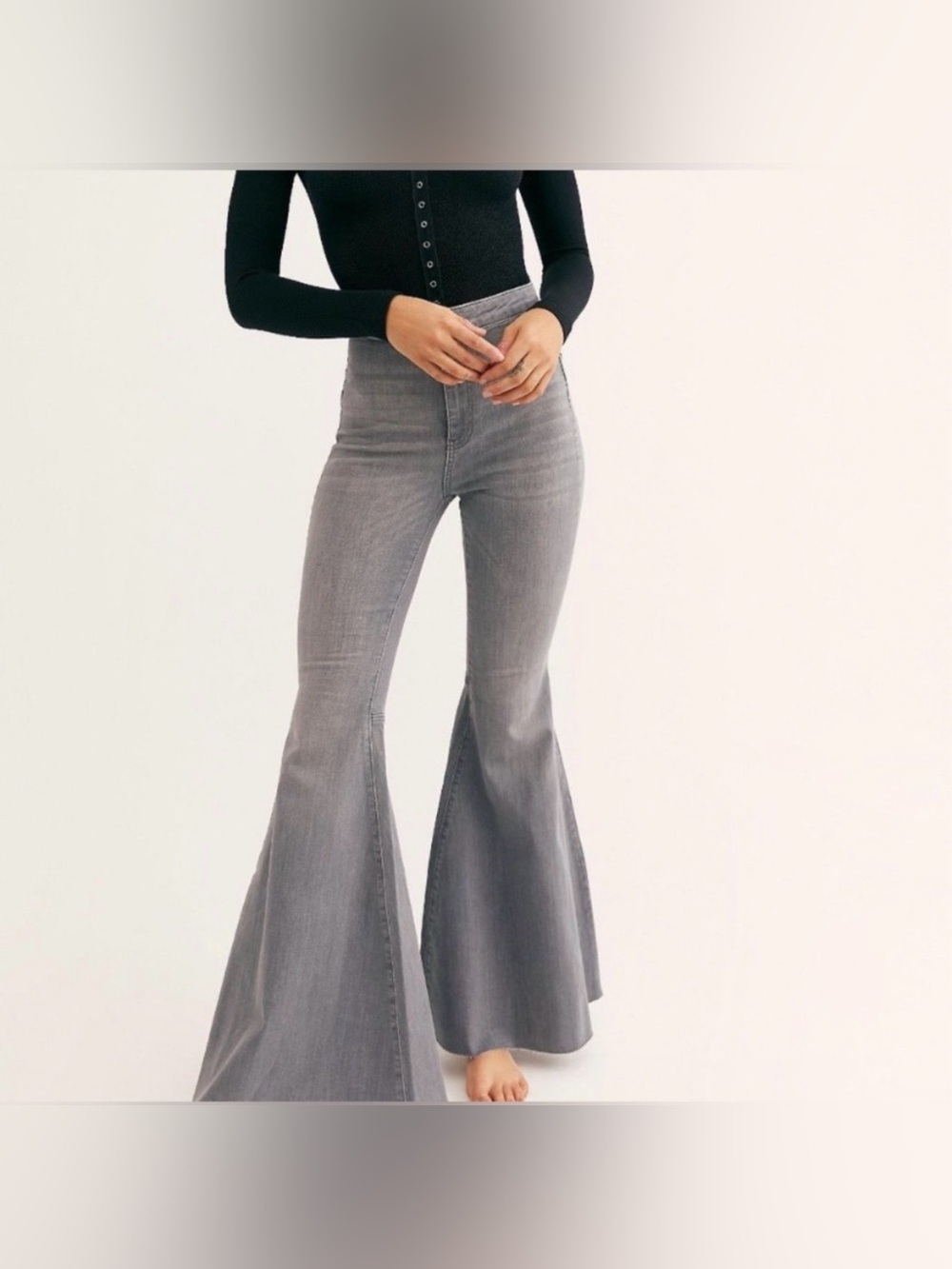Free People Gray High-Rise Flare Jeans